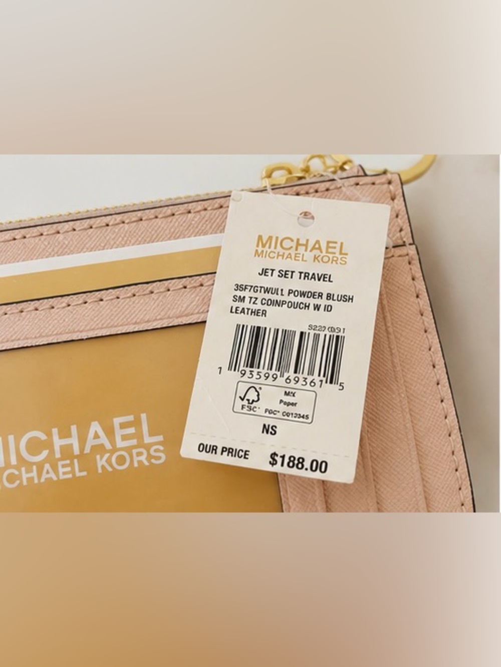 NWT Michael Kors Jet Set Travel Powder Blush Leather Card Holder Wallet Keychain - Picture 3 of 5